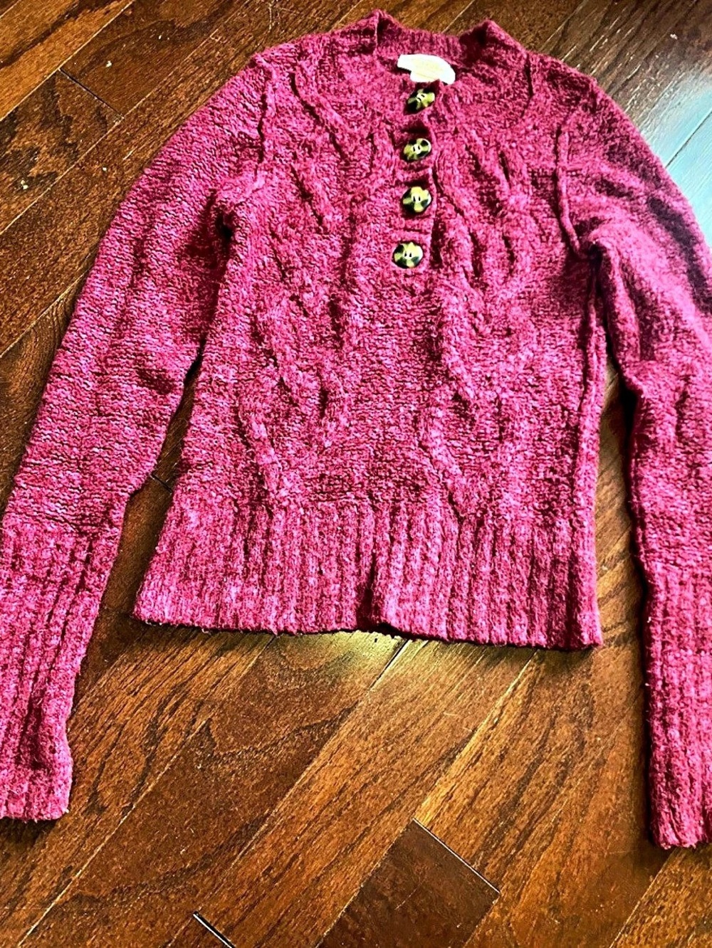 Arizona Jean Company Fuzzy Button Front Sweater in Pink Size XS